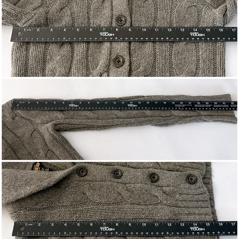 Ralph Lauren Rugby Cropped Cardigan Cashmere Lambswool Blend Preppy Cable Medium - Picture 10 of 13